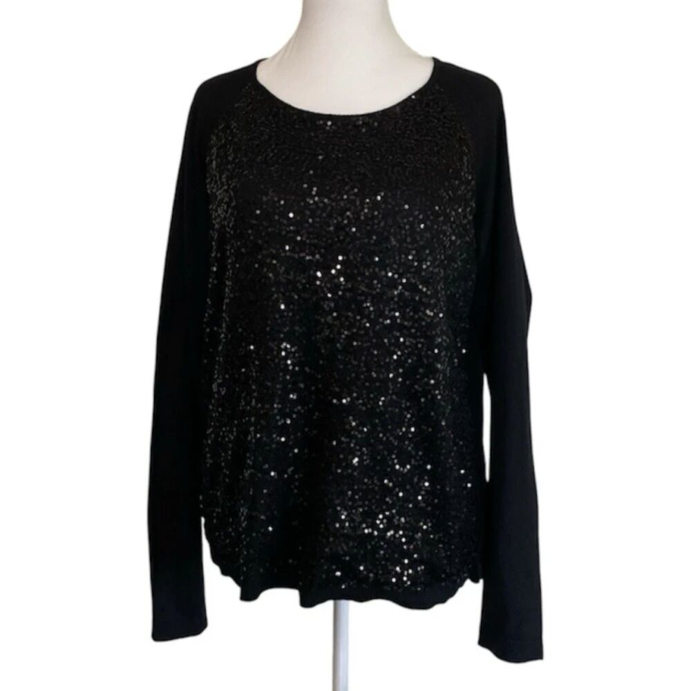 Elle Women's XL Black Sequin Sweater Long Sleeve Shimmering Blouse